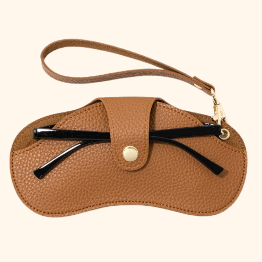 KLASSNUM Portable Glasses Bag Women Sunglasses Travel Storage Bag PU Leather Hanging Neck Glasses Clip Protect Sleeve New In