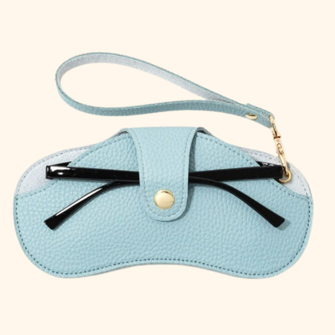 KLASSNUM Portable Glasses Bag Women Sunglasses Travel Storage Bag PU Leather Hanging Neck Glasses Clip Protect Sleeve New In