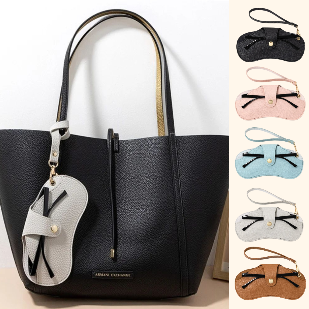 KLASSNUM Portable Glasses Bag Women Sunglasses Travel Storage Bag PU Leather Hanging Neck Glasses Clip Protect Sleeve New In