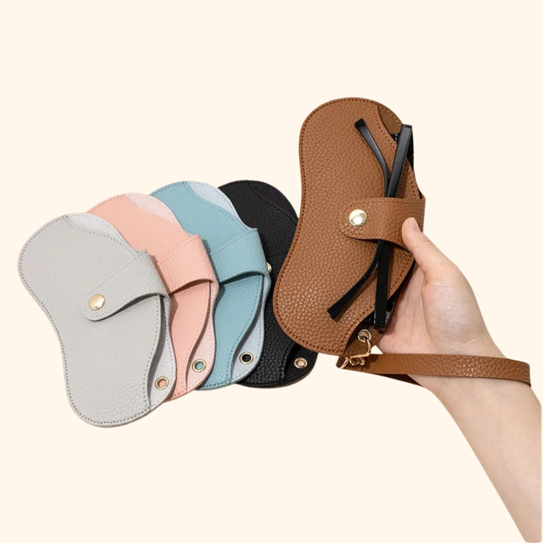 KLASSNUM Portable Glasses Bag Women Sunglasses Travel Storage Bag PU Leather Hanging Neck Glasses Clip Protect Sleeve New In